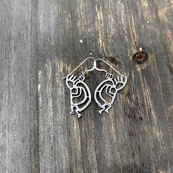 925 Sterling Silver Kokopelli Earrings 1.5" Southwestern Dangle French Wire 3.1g - Picture 5 of 9